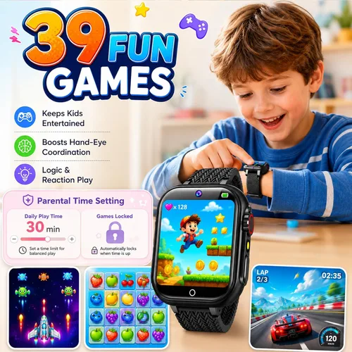 Miniatura 3 de wepfum Reloj inteligente para niños y niñas de 3 a 12 años, reloj inteligente con 39 juegos, pantalla táctil HD, grabadora de video con cámara
