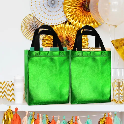 Miniatura 2 de BLEWINDZ 9 Piezas Bolsas de Regalo Medianas con Papel de Seda – Bolsas de Regalo Verdes Reutilizables Brillantes - Ideales como Bolsa de Golosinas