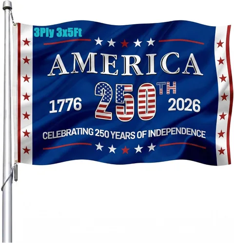 Miniatura 9 de Bandera de Estados Unidos con el número 250 de aniversario, doble cara, 3 capas, 3 x 5, para exteriores, resistente, 1776-2026, 250 años, bandera