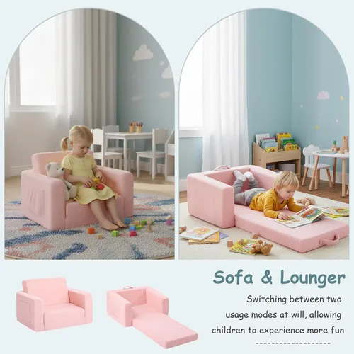 Miniatura 3 de Tiita Sillón Sofá para Niños, Sillas Sofá Cómodas Plegables para Niños Pequeños, Sofás de Felpa 2 en 1 Desplegables para Niños, Silla con Rosa