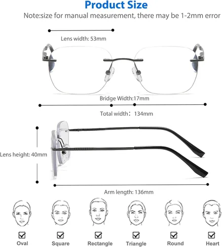 Miniatura 6 de K.LAVER Gafas de lectura sin montura progresivas multifocales fotocromáticas para hombres y mujeres, anti transición de luz azul, lectores