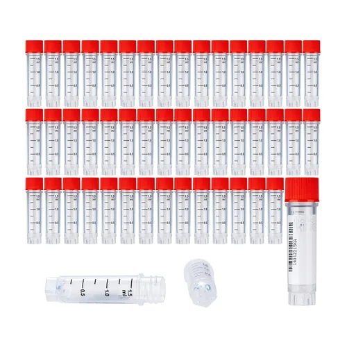 Miniatura 24 de Cryoviales de 0.0 fl oz, 25Pcs Cryotubes con código de barras lateral, frascos de esterilización con rosca externa, tubos de muestra con tapas Azul