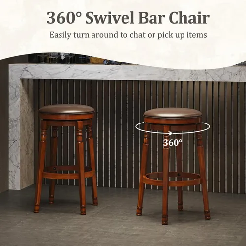 Miniatura 4 de Giantex Juego de 4 taburetes de bar giratorios de 29 pulgadas de altura de barra con asiento acolchado de piel sintética, reposapiés, marco