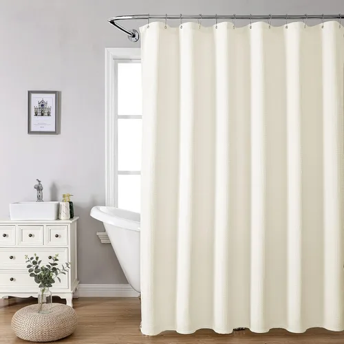 Miniatura 6 de MISS SELECTEX Cortina de ducha de tela lavable a máquina, clásica tela gruesa de punto gofre, duradera para baño, tela repelente al agua de alta