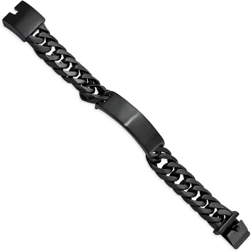 Miniatura 2 de Engravable Personalized Custom Stainless Steel Brushed Black IP-plated Curb ChainID Bracelet For Men Length 9 inches Width 1 mm With Box And Tongue