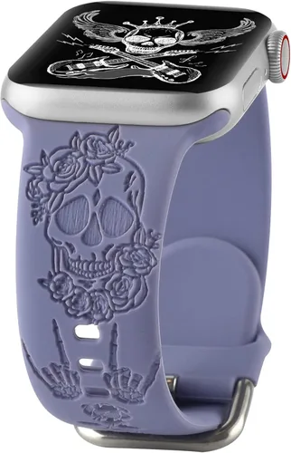 Miniatura 8 de Correa de silicona con grabado floral de Halloween, compatible con Apple Watch 38 40 1.614 in 42 44 46 1.929 in, para mujeres y hombres, correa