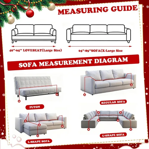 Miniatura 9 de Oudain Juego de fundas de sofá navideñas con 2 fundas de almohada de 71 x 134 pulgadas, fundas de sofá rojas a cuadros búfalos, funda de sofá de 3