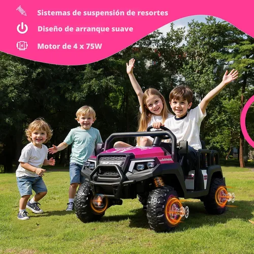 Miniatura 5 de Coche eléctrico para niños, juguetes de 24 V y 4 plazas con control remoto para padres, suspensión de 4 ruedas, capacidad máxima de peso de 220 Rosa