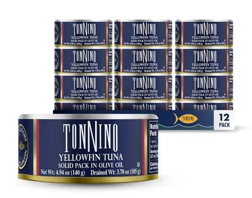 Tonnino Filetes de atún bajo en calorías y sin gluten Canend de atún premium en aceite de oliva, 4 onzas [paquete de 12]