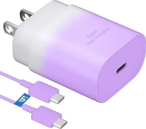 Miniatura 19 de Cable de carga súper rápida de 25W Tipo C con bloque y cable cargador USB C de 10 pies para teléfono Android Samsung Galaxy S25/S24 Púrpura