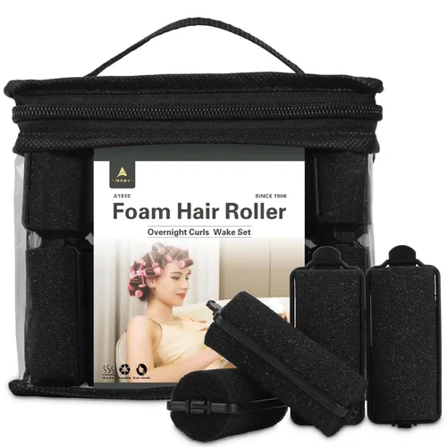 36 piezas de rizadores de esponja de espuma para el cabello - Rizadores suaves para rizos (Negro, varilla flexible, 7.1x2.5 cm)