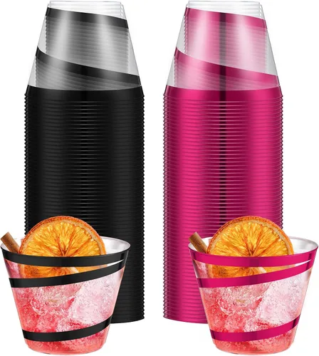 Miniatura 39 de Gejoy Tazas de plástico con borde en espiral de 9 onzas desechables, tazas de vino de plástico elegantes y transparentes, elegantes jarras de Oro