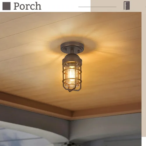 Miniatura 3 de Emliviar Lámpara de techo estilo granja, luz semiempotrada vintage para interior, luz de seguridad con vidrio templado transparente, acabado
