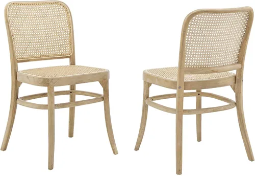 Miniatura 13 de Modway Winona - Asiento de mimbre de madera de olmo, silla de comedor - Juego de 2, color negro