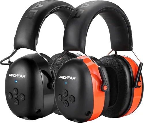 Miniatura 16 de PROHEAR Auriculares de protección auditiva Bluetooth 5.0 037 con batería recargable de 1100 mAh, 25 dB NRR de reducción de ruido con tiempo de negro