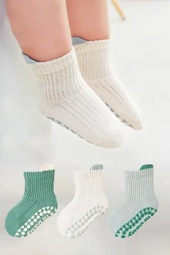 Miniatura 2 de 3 pares de calcetines unisex de algodón para bebé, con agarre de silicona antideslizante, sin costuras, para bebés, niños y niñas