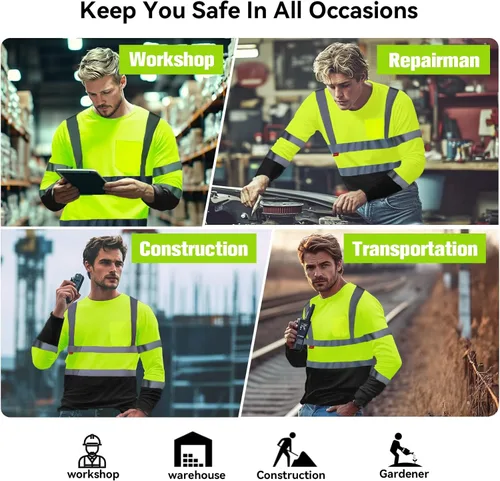 Miniatura 6 de ProtectX Camisas de manga larga de alta visibilidad, camiseta de seguridad reflectante de alta visibilidad para hombres y mujeres, camisa