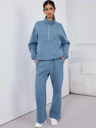 Miniatura 6 de ANRABESS Conjunto de 2 piezas para mujer, sudadera de gran tamaño con media cremallera a juego, pantalón de pierna ancha, conjunto de ropa