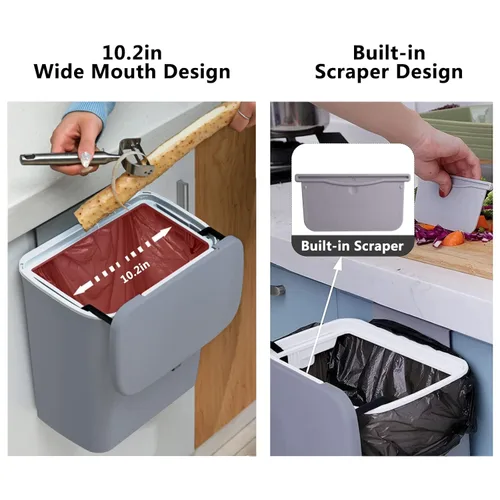 Miniatura 3 de TOPROAD Basurero colgante de cocina, de 2.4 galones, para encimera de compost, pequeño cubo de basura con tapa para armario, baño, dormitorio