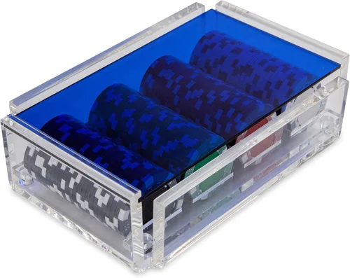 La Ficha - Juego de fichas de póquer, 100 fichas resistentes y resistentes, incluye 4 fichas de color para jugar, caja de acrílico hecha a mano con
