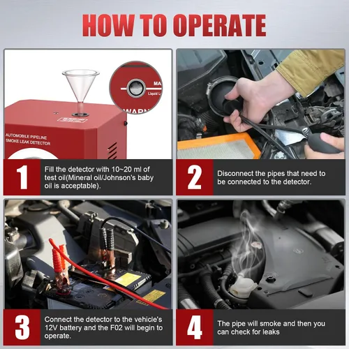 Miniatura 3 de Máquina de Humo Automotriz con Medidor de Presión, Detector de Fugas de Humo EVAP F02 para Coche y Todos los Vehículos de 12V CC en Vacío, Sistema