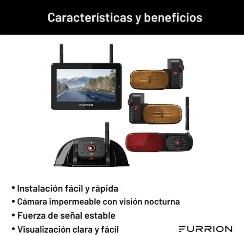 Miniatura 6 de Furrion Vision S+ - Sistema de observación para RV con monitor de 7", cámaras laterales izquierda/derecha con luces LED indicadoras, aleta