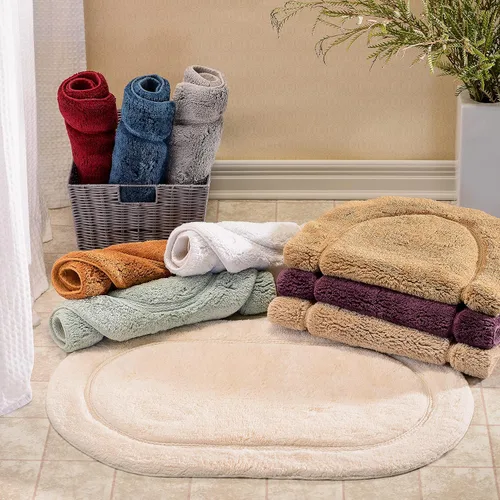 Miniatura 2 de Superior Juego de 2 alfombras de baño antideslizantes, ultra afelpadas, suaves y absorbentes, 100% algodón peinado, juego de alfombras de baño