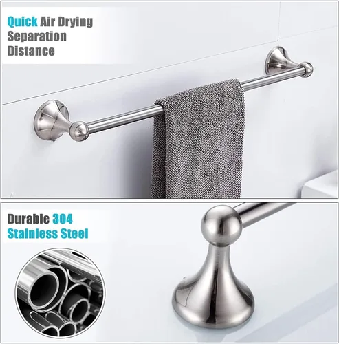 Miniatura 7 de Juego de accesorios de baño de 8 piezas (barra de toalla ajustable, anillo de toalla, soporte de papel higiénico, gancho para toalla), accesorios
