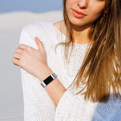 Miniatura 2 de Bandas de metal compatibles con Fitbit Charge 4 y Fitbit Charge 3 bandas para mujeres hombres, correa de repuesto magnética de malla de acero
