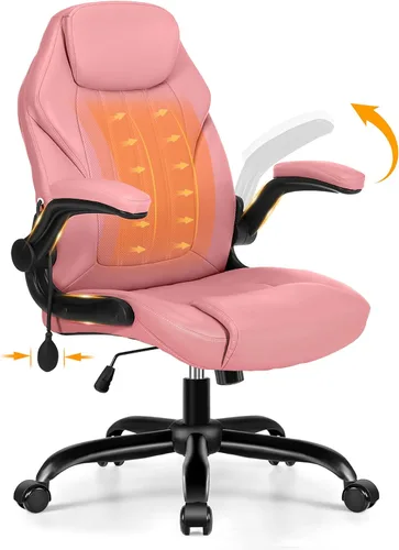 Miniatura 15 de Silla de escritorio de oficina, silla ergonómica para computadora con brazos abatibles acolchados y soporte lumbar ajustable, silla ejecutiva