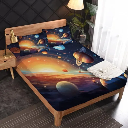 Miniatura 2 de Solar System Sheets - Juego de sábanas de tamaño California King, sábanas de cama del espacio exterior, microfibra suave y bolsillo profundo