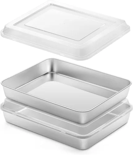 Miniatura 16 de Onader Bandeja cuadrada para hornear pasteles de 8 x 8 pulgadas con tapa, bandeja de lasaña de brownie de acero inoxidable