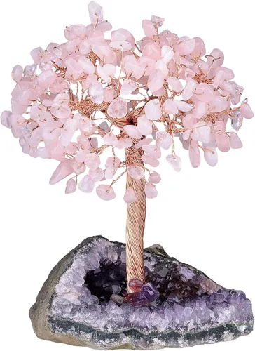 Miniatura 12 de Amogeeli Árbol de dinero de cobre con cristal curativo con base de racimo de amatista cruda, piedra zen bonsái para decoración del hogar