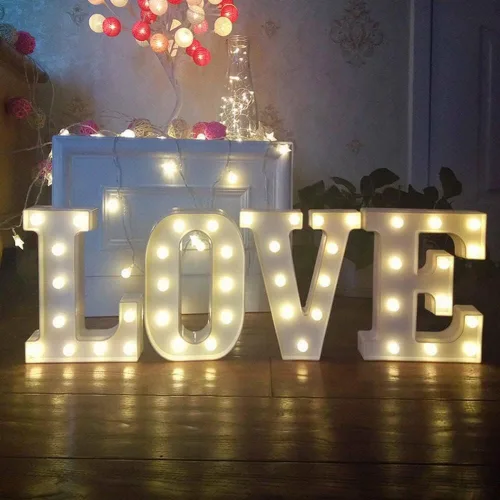 Miniatura 8 de anso Letras LED del alfabeto con números iluminados, letras de plástico blanco, decoración de pie de la A a la Z 0 ~ 9 (rosa corazón)
