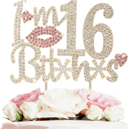 Miniatura 23 de ¡Soy el topper de pastel de cumpleaños número 15 divertido en oro y rosa con strass - ¡Feliz cumpleaños número 15, saludos a los quince años!