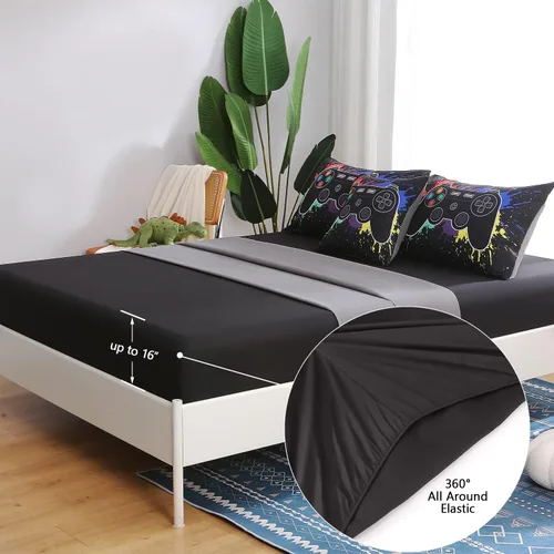Miniatura 6 de Juego de edredón de 6 piezas para niños y adolescentes, niños y niñas, cama temática de videojuegos con grafitis de colores en una bolsa