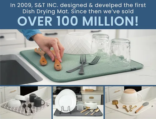 Miniatura 4 de S&T INC. Tapete de microfibra para secado de platos, reversible y absorbente para cocina, de 16 x 18 pulgadas, paquete de 2