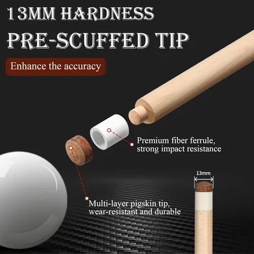 Miniatura 5 de lotmusic Advanced Pool Stick with Telescopic Cue Extension, Original Dyeing Brown Cue Sticks for Billiard Enthusiasts, 58'' Pool Cue Set with I