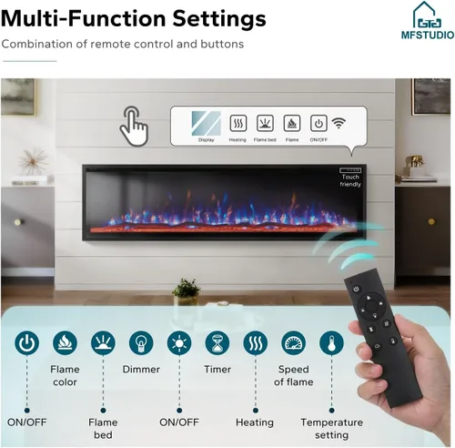 Miniatura 5 de MFSTUDIO - Chimenea eléctrica de 72 pulgadas con 84 combinaciones de color, chimenea eléctrica empotrada y montada en la pared con marco ultra