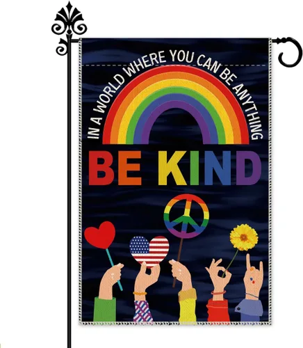 Miniatura 14 de Hafhue Bandera de bienvenida con texto en inglés «In A World Where You Can Be Anything Be Kind», decoración de casa de campo al aire libre
