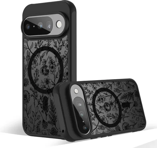 Miniatura 62 de Funda magnética para Google Pixel 10A [Compatible con MagSafe] Funda con patrón floral de flores negras para mujeres y niñas, con borde de TPU Rama