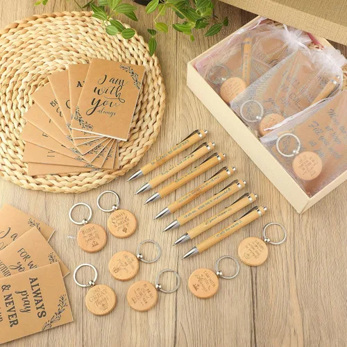 Miniatura 5 de Yeaqee Christian Gifts - Bolígrafo retráctil de bambú, versículo de la Biblia, cuaderno inspirador, llavero de bolsas de organza para mujeres