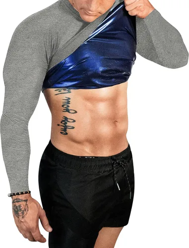 Miniatura 8 de FUXERT Camisa de sauna para hombre, de manga larga, traje de sauna para atrapar el calor, camisas de entrenamiento para mejorar el sudor, chaleco