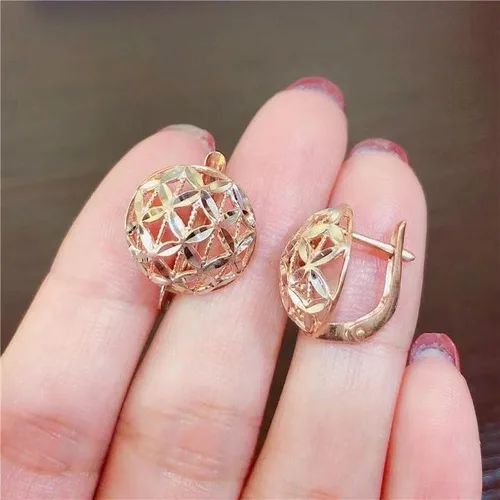 Miniatura 4 de SAGEKING 2024 New 585 Purple Gold Plated 14K Rose Gold Openwork Round Flower Earrings For Women Elegant Charm Fashion Engagement Jewelry Fashion