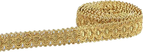 Ribete Trenzado Gimp, 0.7 Pulgadas / 10M (10.9 Yardas) Ribete de Tela, Ribete de Tapicería para Costura Poliéster Manualidades DIY Disfraz Dorado