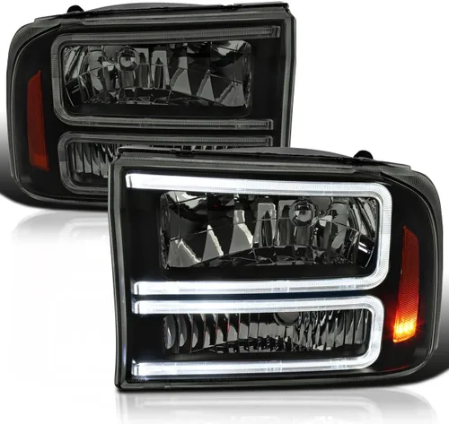 SPEC-D TUNING Faros delanteros negros con luces LED compatibles con Ford F-250, F-350, F-450 SuperDuty 1999-2004, 2000-2004 Excursion, Juego de