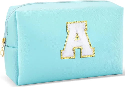 Miniatura 15 de URSKYTOUS Regalos para niñas, bolsa de maquillaje con inicial, bolsa de cosméticos personalizada con cremallera, bonita bolsa de aseo de viaje, Azul