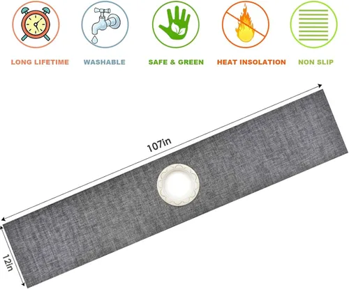 Miniatura 2 de GIVERARE Camino de mesa, 12x107 pulgadas, superficie de mesa larga de vinilo tejido resistente al calor, caminos de mesa de PVC antideslizantes