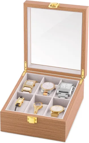 Miniatura 4 de Maverton Caja de reloj de madera para él - Pantalla de reloj personalizada para hombre - Caja rectangular con tapa de vidrio para marido - Soporte