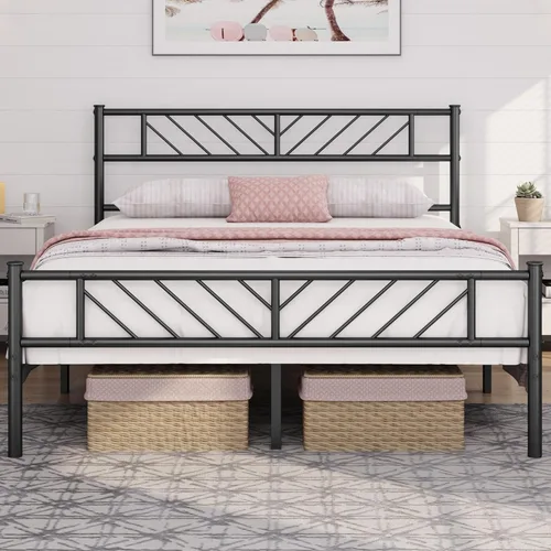 Miniatura 11 de Yaheetech Estructura de Cama Plataforma de Tamaño Individual con Cabecera de Diseño de Flecha, Base de Colchón de Metal de 13 Pulgadas